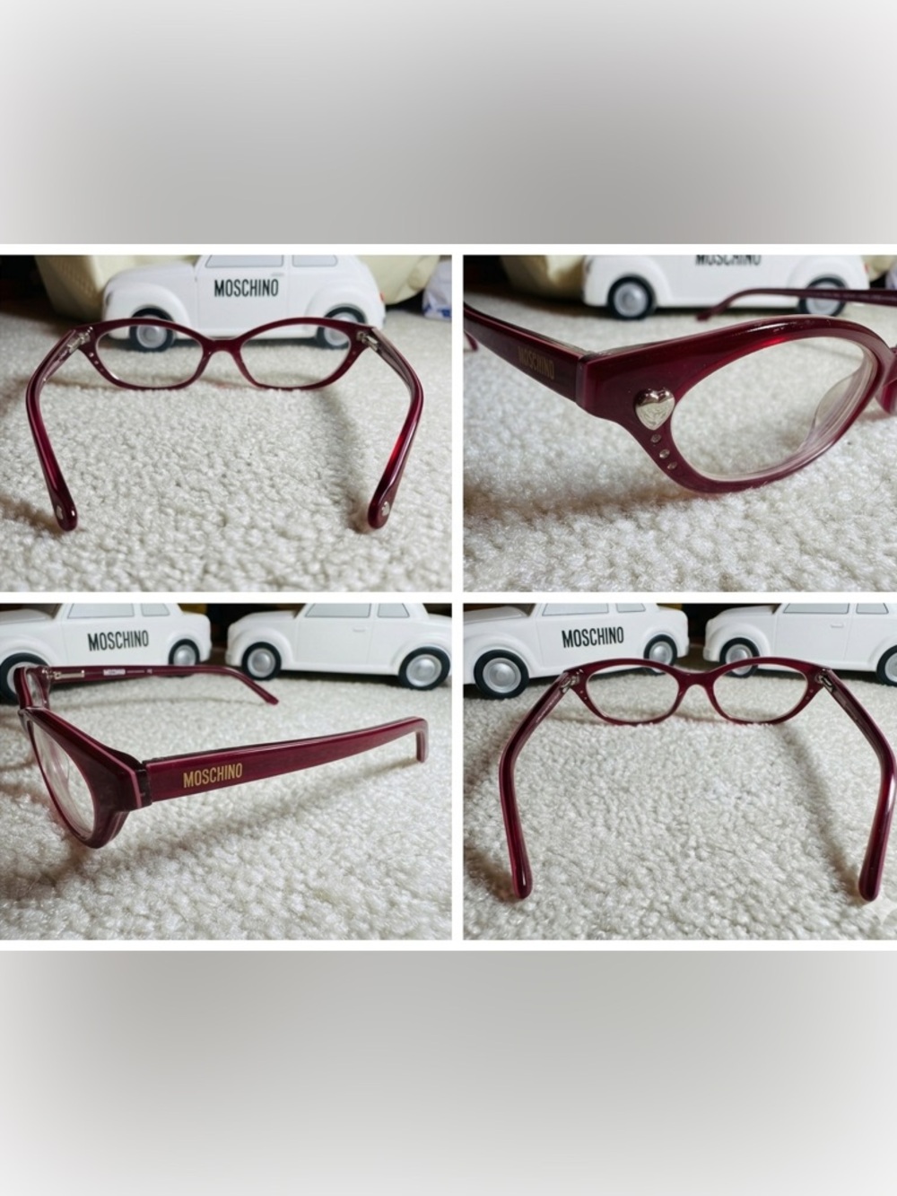 Moschino Deep Burgundy Cat-Eye Frames with Heart Accent - Picture 3 of 3